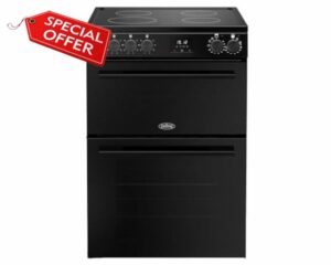 Belling 60cm wide Double Oven BEL FSA VISION 60E Electric Cooker with Ceramic Hob - Black - A Rated           [Energy Class A]