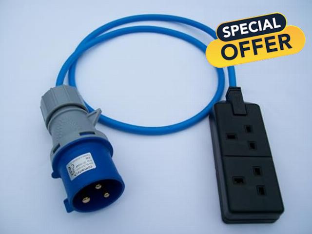 Generator 32 Amp Plug To 13 Amp 2 Gang Socket Varying Lengths (3 Metre)