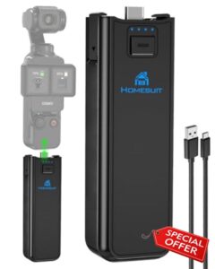 Homesuit Full Decoding Osmo Pocket 3 Battery Handle 2100mAh Powerbank LED USB-C Load for DJI with Screw Hole for Tripod and Handheld Extended Battery Grip Compatible with Xtra Muse (1-Pack)