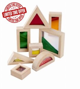 Eichhorn Building Blocks with Window - 8 Piece Set of Coloured Beech Wood Elements with Sand