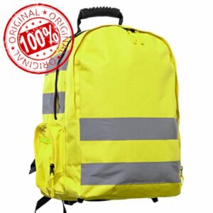 Hi Vis Backpack High Visibility Reflective Safety Rucksack for Work Cycling Hiking School College Lightweight Bag with Padded Straps Large Zip Compartment and Side Pockets- Yellow & Orange