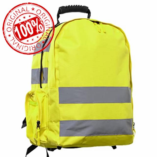 Hi Vis Backpack High Visibility Reflective Safety Rucksack for Work Cycling Hiking School College Lightweight Bag with Padded Straps Large Zip Compartment and Side Pockets- Yellow & Orange