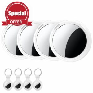 4 Pack Tracker Tag[Apple MFi Certified]Air Smart Tag Bluetooth Item Finders Work with Apple Find My(iOS Only)Real Time Worldwide Tracking Waterproof for Keys Luggage Wallet Pets Travel No Subscriptio