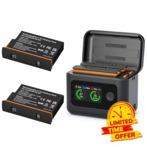 Treeboy Insta 360 X4 Air Batteries (2 Packs) with Fast Charge Hub 27 W Dual Fast Charging Case with LCD Display