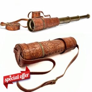 Brass Telescope Leather Strap 10X Zoom Nautical Spyglass Maritime Binoculars Pirate