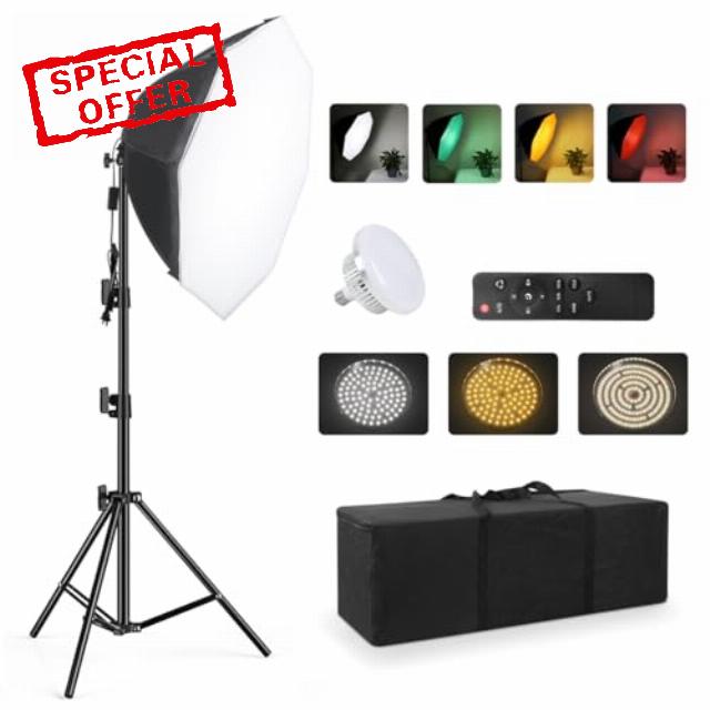 Softbox Continuous Lighting Kit 1 Pack for Camera Photo Video Photography Studio Light with 28'' x 28''Octagon Softbox and Dimmable Super Bright Bulb/Nylon Color Screen/Light Stand/Carrying Bag