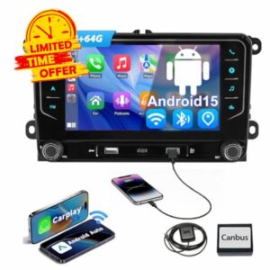 ESSGOO 4+64G Android 15 Wireless CarPlay Android Auto Car Stereo Radio For VW Golf MK5 6 Polo Caddy Passat Seat RCD330