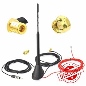 Dolphin Automotive DAB FM Car Aerial Antenna Splitter Amplifier SMA/SMB to DIN Radio Connector Universal Roof FM Mount 5M 16.4ft Cable Compatible for Blaupunkt Pioneer Alpine etc