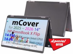 mCover Hard Case ONLY Compatible for 2025+ 14" HP OmniBook X Flip 14-FMxxxx 14-FKxxxx 2-in-1 (with 360° Hinge) Windows Laptop (NOT Fitting Any Other HP Models)- Black