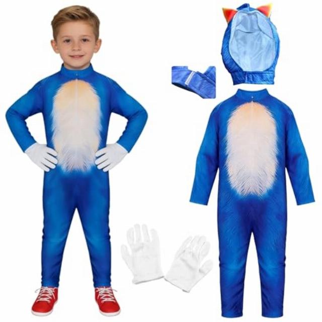 World Book Day Hedgehog Costume Jumpsuit-3Pcs for Kids Blue Fancy Dress Bodysuit with Blue Hedgehog Hood