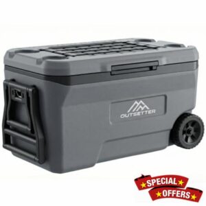 47/67L Cool Box with Ice Block | Heavy-Duty Insulated Hard Cooler | Keeps Ice for up to 4 Days | 2 Cup Holders| with handles & wheeles | Full foam insulation | Hard Cooler for Travel