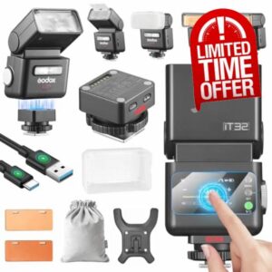 Godox IT32 Camera Flash TTL with X5C Flash Trriger for Canon 2.4G GN18 510 Flashes at Full Touchscreen Built-in reflector LED light Magnetic colour filte