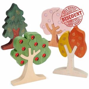 ickit seasonal gem trees puzzle – 12 pcs wooden seasonal trees puzzle with inset gems