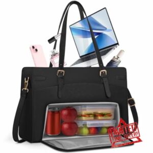 RAINSMORE Laptop Bags for Women with Insulated Lunch Compartment Work Tote Bag 15.6 inch Large Laptop Handbag PU Leather for Office Business College
