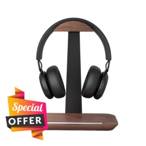 Wooden Headphone Stand & Storage Base. Premium Walnut Headset Holder