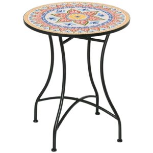 Small Round Outdoor Side Table with Ceramic Top