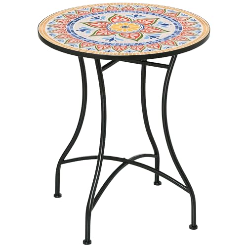 Small Round Outdoor Side Table with Ceramic Top