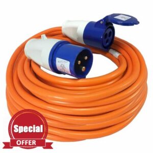 50M Extension Lead Cable - Heavy Duty 16 Amp 240V Camping Caravan Hook Up Cable - High Vis Orange - Ideal for Campervans & Motorhomes (50M)