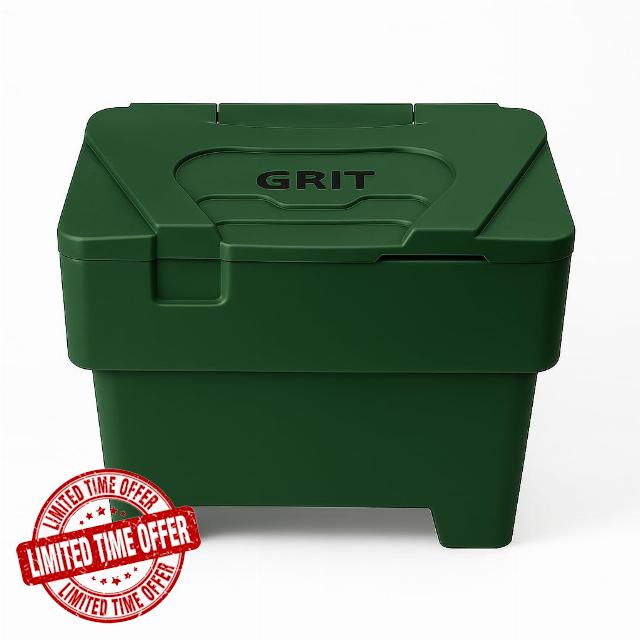 115L Green Grit Salt Bin Stackable Lockable Heavy Duty Outdoor Rock Salt/Sand Containers 80x48x61CM