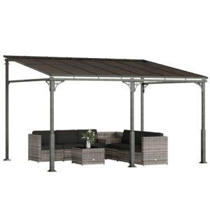 Wall-Mounted Garden Pergola with Polycarbonate Roof and Metal-Aluminium Frame