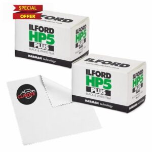 Ilford HP5 Plus Black & White 35mm Film Twin Pack (2 x 36 Exposures) ISO 400 Negative Film + Clikoze Microfiber Lens Cloth