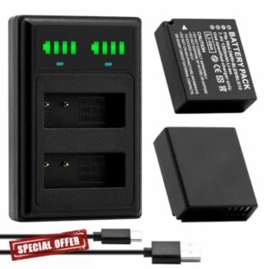 DMW-BLE9 DMW-BLG10 Battery + LED USB Dual Charger with Type C Port for Panasonic DMW-BLG10E Lumix DC TZ202 GX9 DC-LX100 II TZ101 TZ91 TZ81 GF6 GX7 GX80 LX100 Pack of 2