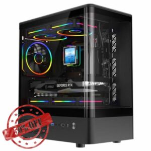 CiT F3 Curved Glass mATX Gaming PC Case - Panoramic Curved Front & Side Tempered Glass - 3x 120mm ARGB Fans Included - Daisy Chain Lighting - USB 3.0 + USB 2.0-240mm AIO Support | Black
