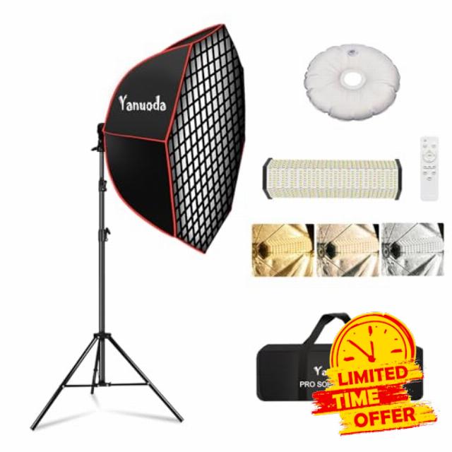 37" Professional Octagonal Softbox Lighting Kit - 110W Dimmable LED Video Light with 97 CRI