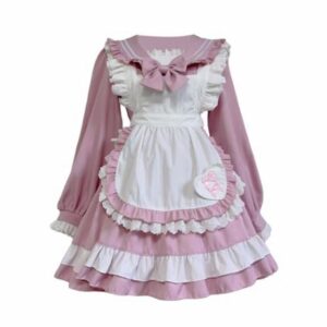 Lopuck Women’s Pink Maid Outfit Sweet Lolita Dress Cute Princess Skirts Costume Maid Dress