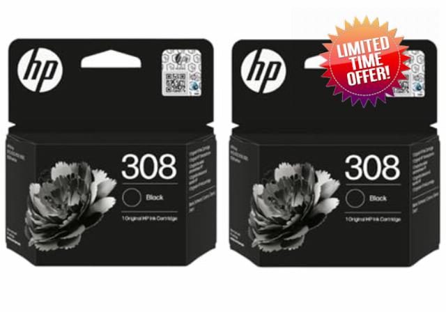HP 308 Black Ink Cartridge Twin Pack - 7FP21UE - Recycling Pack Included