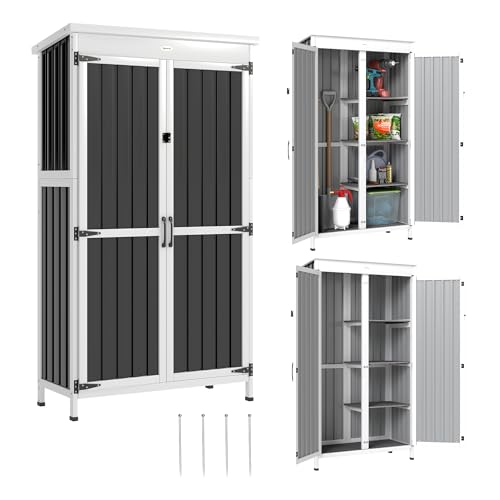 Small Garden Storage Shed with 3 Removable Shelves and Double Doors