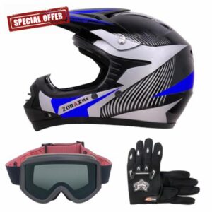 Zorax Youth Motocross Helmet & Gloves & Goggles for ATV Dirt Bike BMX Quad Off Road ECE Approved
