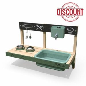 Plum Play Splash and Mash Discovery Mud Kitchen with Water Tap and Sink- Cooking Utensils - Hob and Pan - Outdoor Garden Roleplay Kitchen to attach to Playhouses