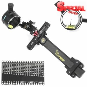 Single Pin Bow Sight for Compound Bow 0.019" Fiber 4X 6X 8X Lens Carbon Fiber Long Bar Micro Adjustable Sight Right-hand