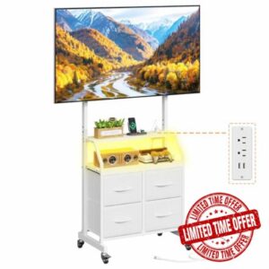 LED Light TV Stand on Wheels with Mount and Power Outlets