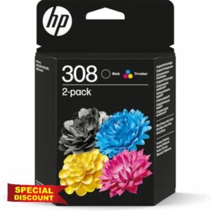 HP 308 Ink Cartridge Multipack (Black & Colour) - 6L6S6UE - Ink For ENVY 6120e 6122e 6130e 6520e 6530e - Recycling Pack Included