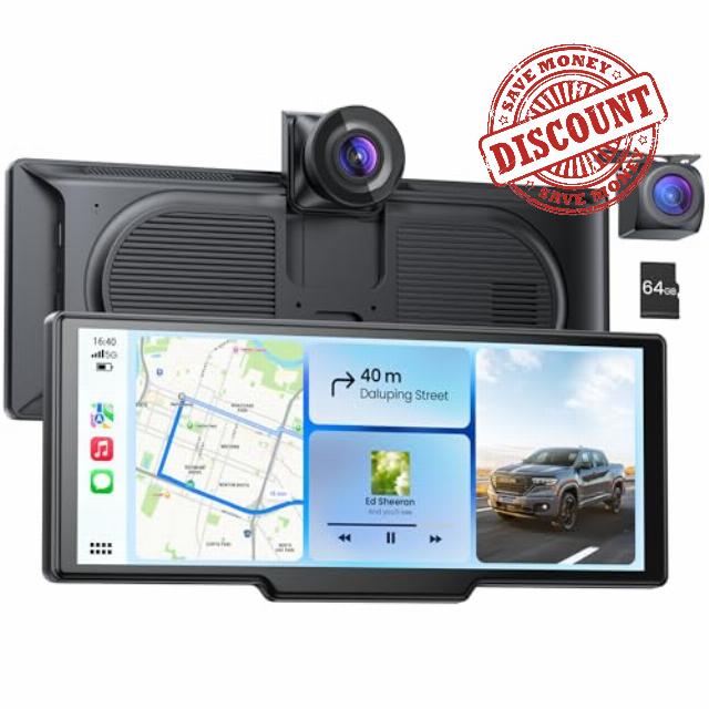 9.26" Portable CarPlay Screen for Apple Carplay & Android Auto with 4K Dash Cam & HD Backup Camera