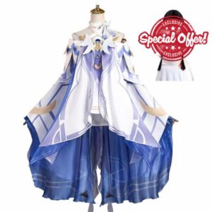 Genshin Impact Columbina Cosplay Costume with Wig Moon Maiden Blue Dress Outfits Full Set Uniform Role Play Clothes for Dance Stage Carnival Halloween Christmas Party Carnival