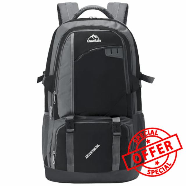 80L Hiking Backpack Large Camping Rucksack for Men Women Lightweight Waterproof Travel Backpack Black Trekking Backpack for Outdoor Sports Cycling Climbing Mountaineering