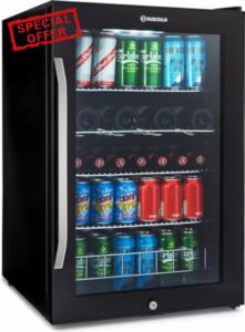 Subcold Ace130 LED Touch Control Beer Fridge With Glass Door | Premium Drinks & Wine Fridge | Auto Defrost with Fan | 140 Cans | Ideal for Home Bar Undercounter           [Energy Class E]