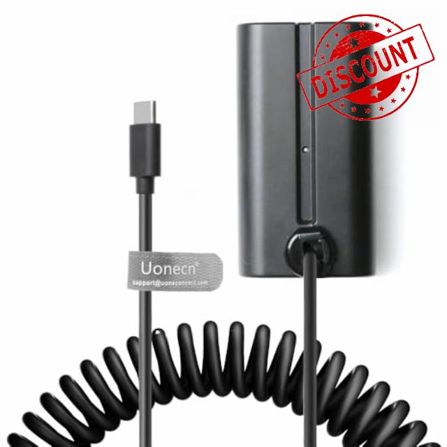 Uonecn USB-C to NPF Dummy Battery Coiled Power Cable - Compatible with Sony NP-F550