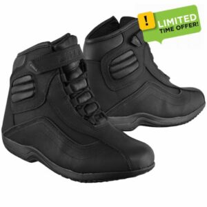 Leather Motorbike Boots Motorcyle Shoes CE-Approved Waterproof Protective Boots – Short Ankle Touring Armour & Anti-Slip Black
