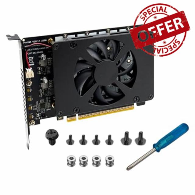 Four Bay PCIe X16 NVMe Expansion Adapter Supporting Fast Speed 4x128Gbps Data Transfer Board with Cooling Fan Gaming Storage