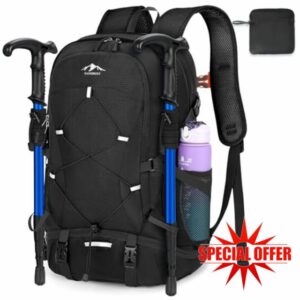 RAINSMORE Hiking Backpack 40L Foldable Lightweight Rucksack for Men Women Water Resistant Large Backpack for Walking Camping Climbing Travelling Black