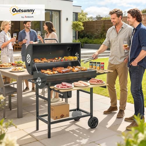 Movable Charcoal BBQ Grill with Foldable Shelves