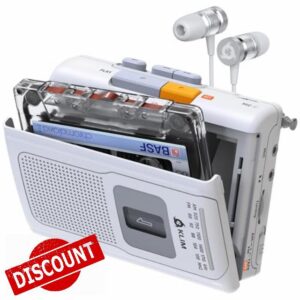 KLIM K8 Cassette Tape Player Portable - Cassette Recorder - New Version - AM/FM Player - Built-in Microphone & Speaker - Headphone Jack & Earphones - White
