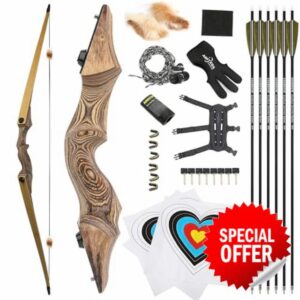 60" Black Hunter Recurve Bow Hunting Takedown Wood Longbow Archery 20-60lbs Left/Right Handed for Archery Hunting Shooting Practice