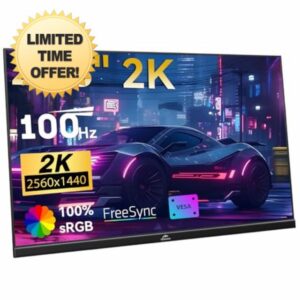 Kenowa 2K USB-C Portable Monitor 23.8 inch QHD 2560x1440P FreeSync Large Gaming Monitor Dual Speakers&Adjustable stand&VESA with Type-C/HDMI port External Second Screen for PC/Mac/Laptop/Phone/PS3/4