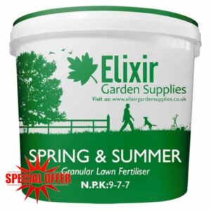 Elixir Gardens Spring & Summer Lawn Fertiliser/Feed Supplied In A Resealable Airtight Tub (10kg 9-7-7)