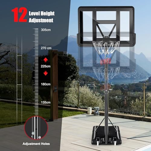 Basketball Hoop and Stand 1.35m-3.05m Portable Adjustable Height Net Set System on Wheels Sturdy Backboard for Game Park Garden Indoo